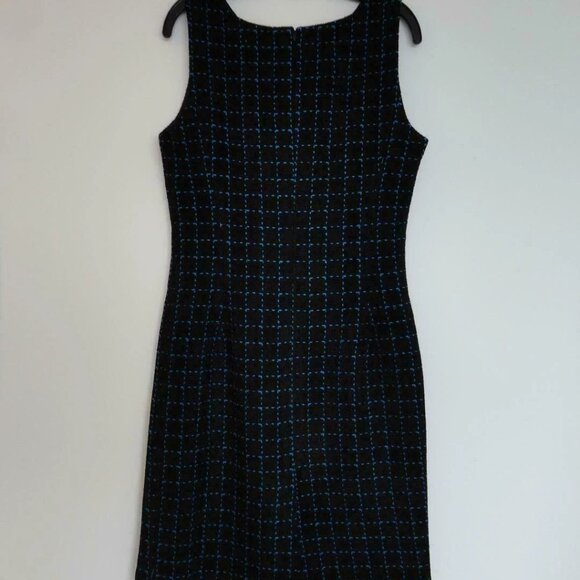 NWT OSCAR DE LA RENTA Black Blue Wool Cotton Tweed Sleeveless Pencil Dress 6 - Picture 7 of 7